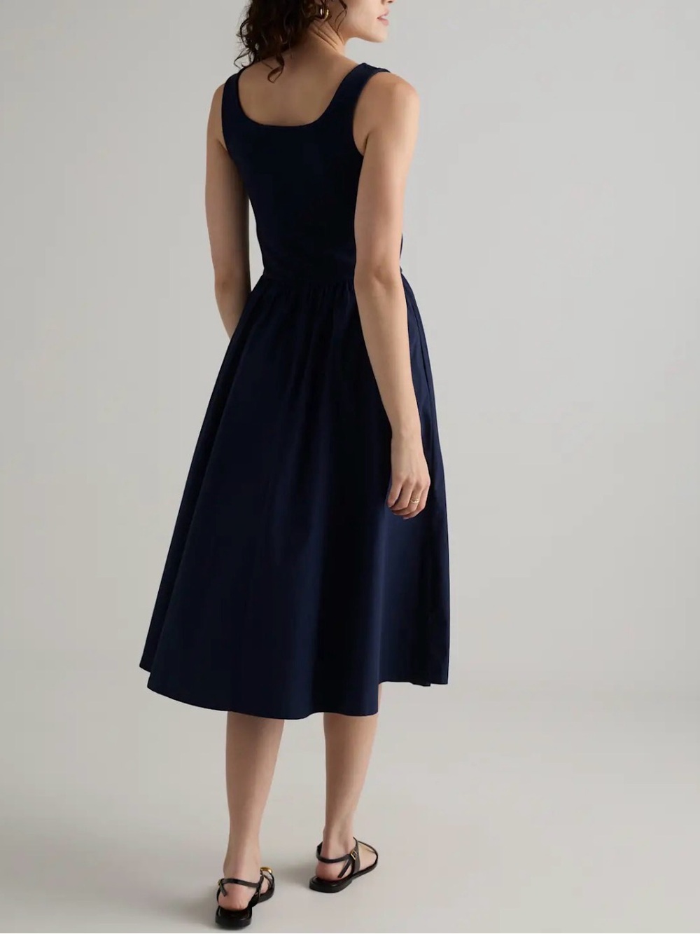 NWT Large Quince Cotton Mixed Media Tank Dress - Navy - Picture 2 of 8